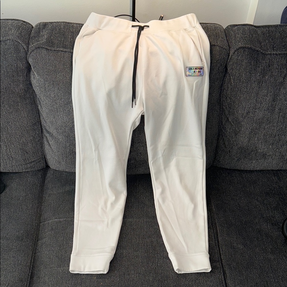 Hollister White Joggers with Black Accents and Holo Logo